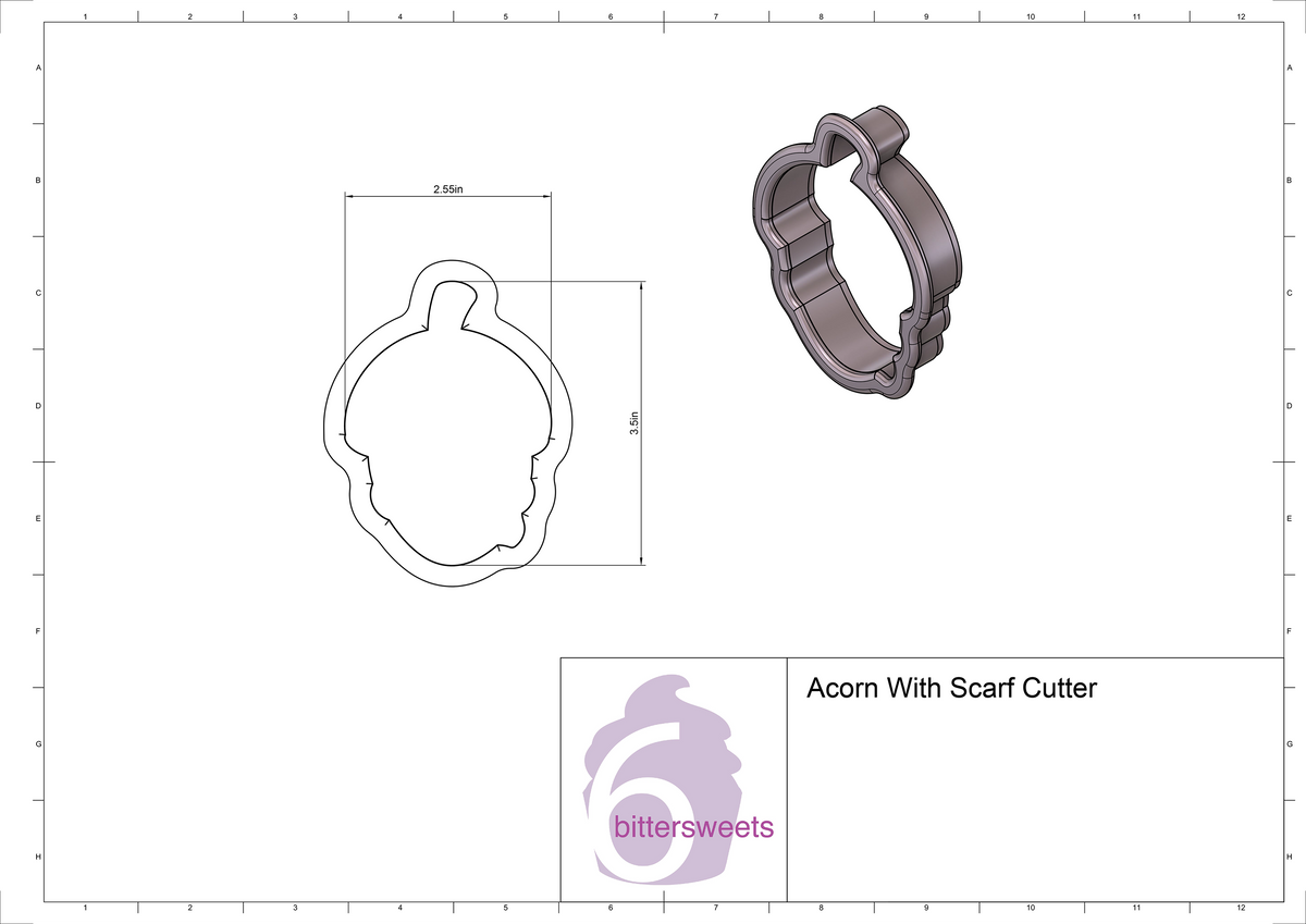 DIGITAL STL Download For Acorn With Scarf Cookie Cutter