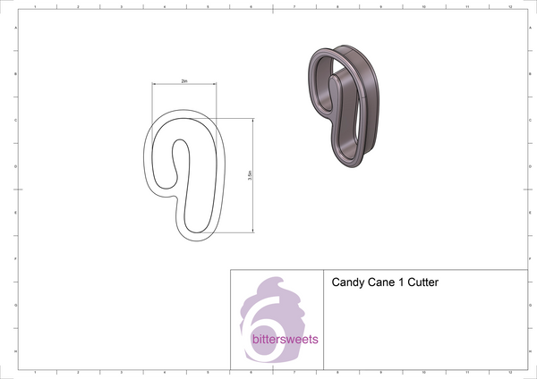 Candy Cane Cutter Candy Cane 1 Cookie Cutter - 6 Bittersweets Cutters