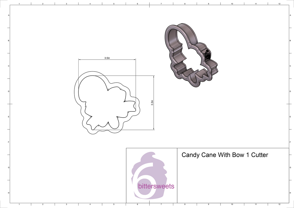 DIGITAL STL Download For Candy Cane With Bow 1 Cookie Cutter