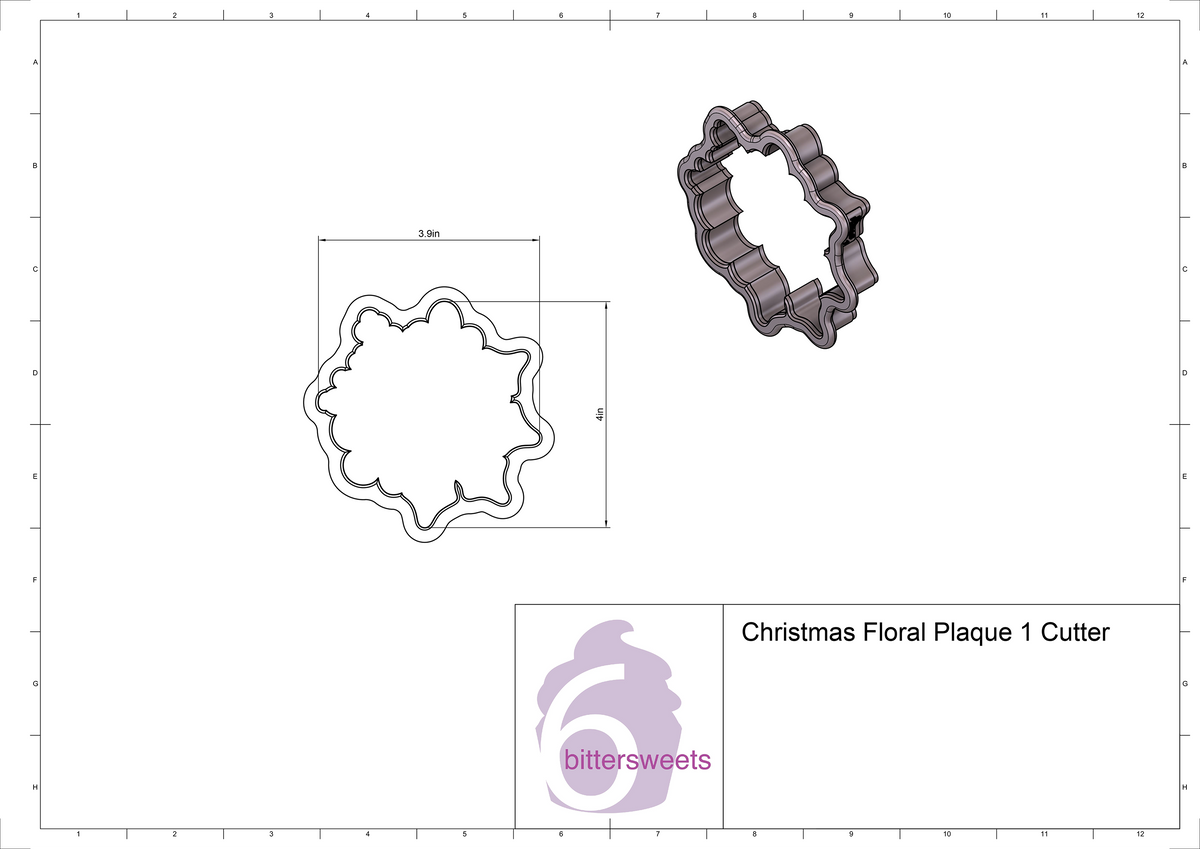 DIGITAL STL Download For Christmas Floral Plaque 1 Cookie Cutter