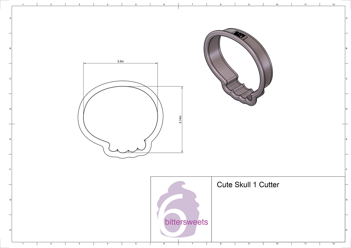 DIGITAL STL Download For Cute Skull 1 Cookie Cutter