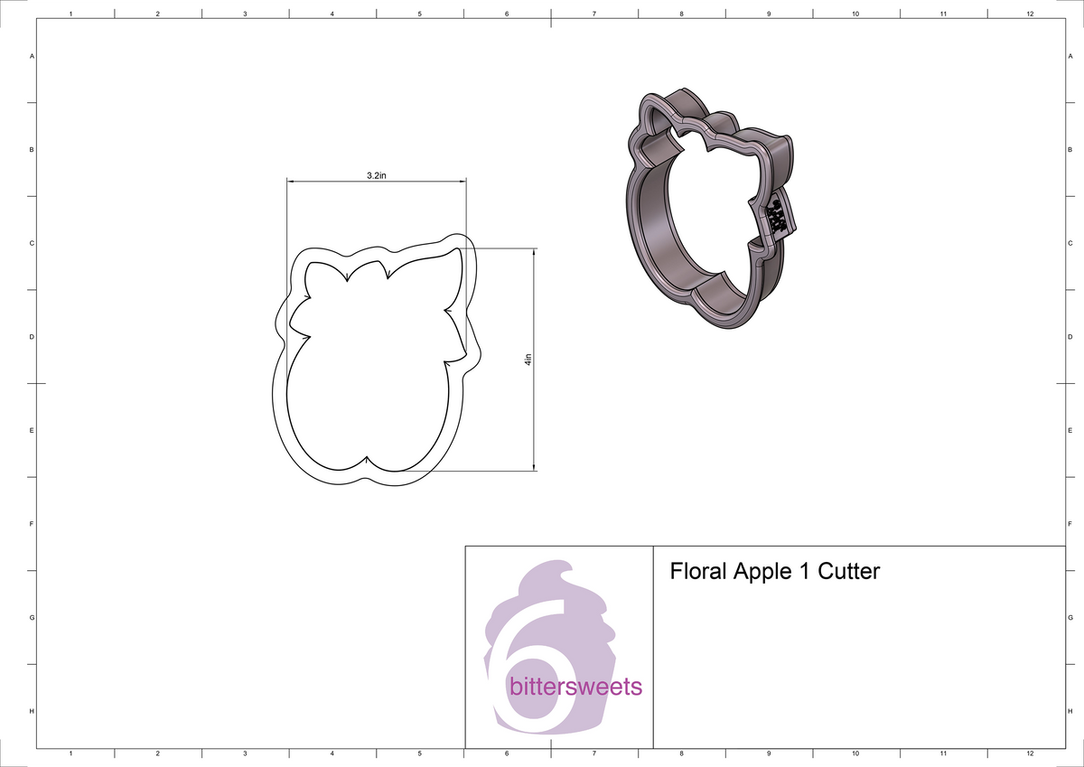 DIGITAL STL Download For Floral Apple 1 Cookie Cutter