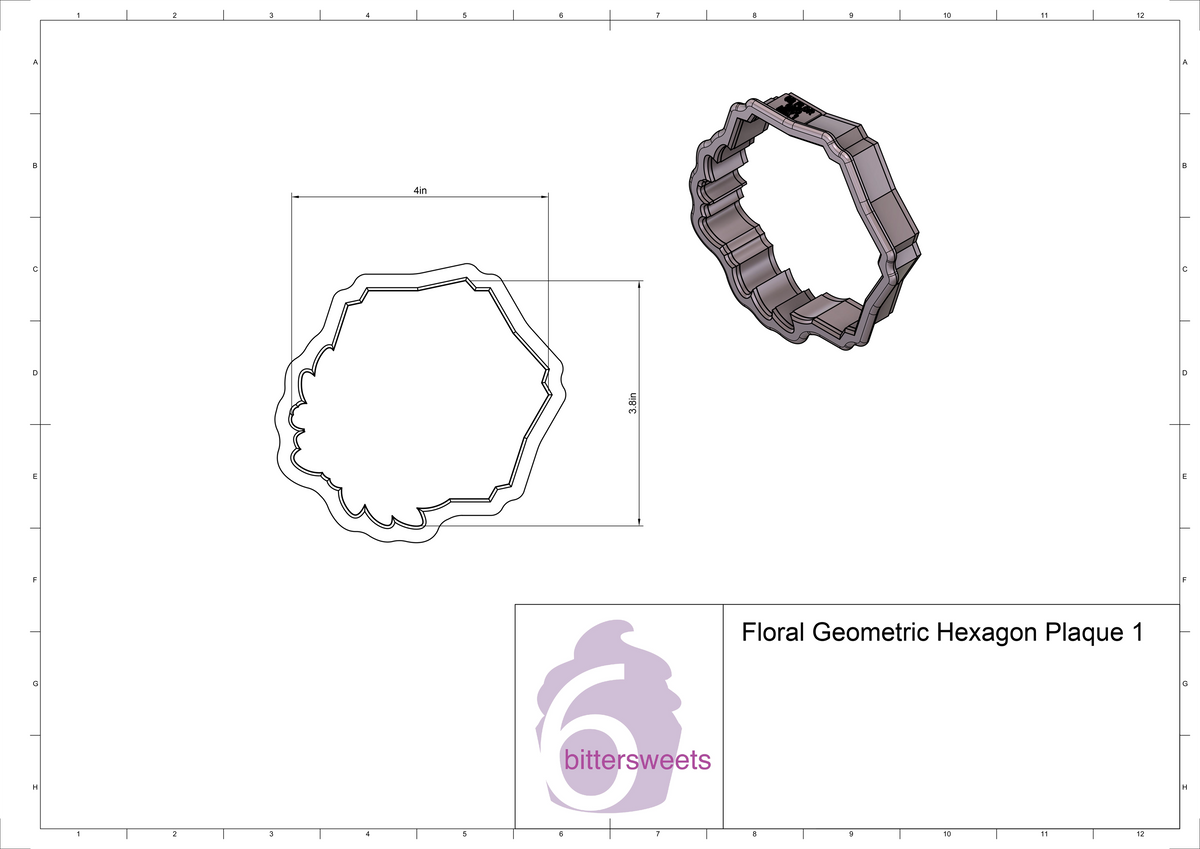DIGITAL STL Download For Floral Geometric Hexagon Plaque 1 Cookie Cutter