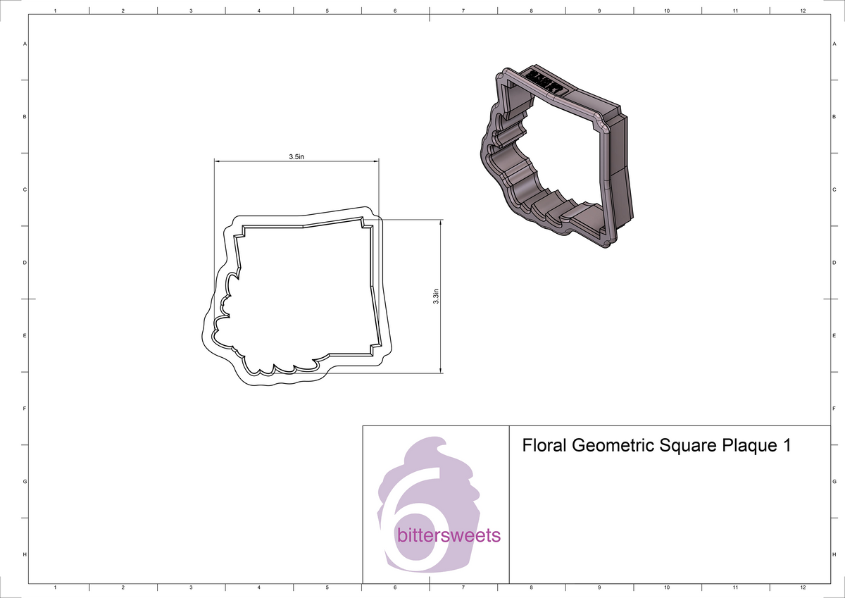 DIGITAL STL Download For Floral Geometric Square Plaque 1 Cookie Cutter