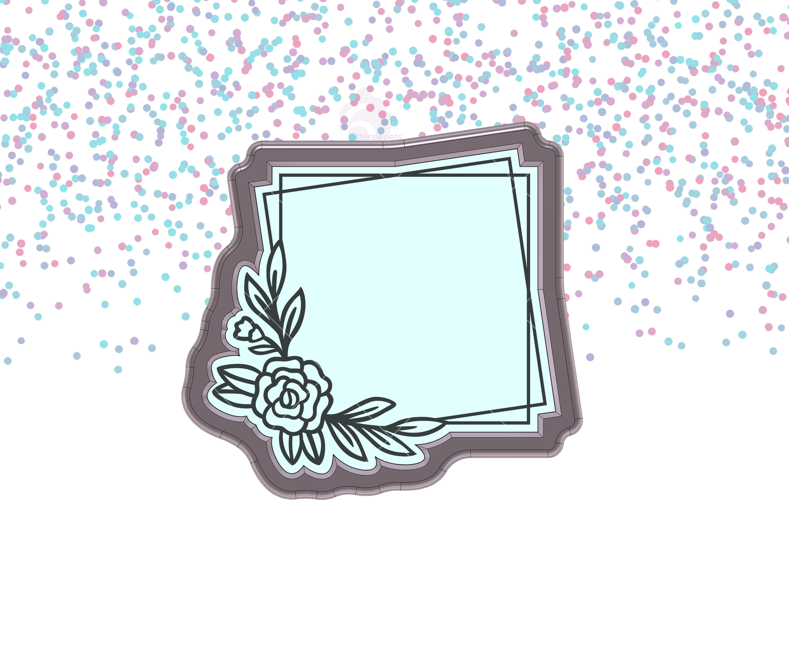 DIGITAL STL Download For Floral Geometric Square Plaque 1 Cookie Cutter