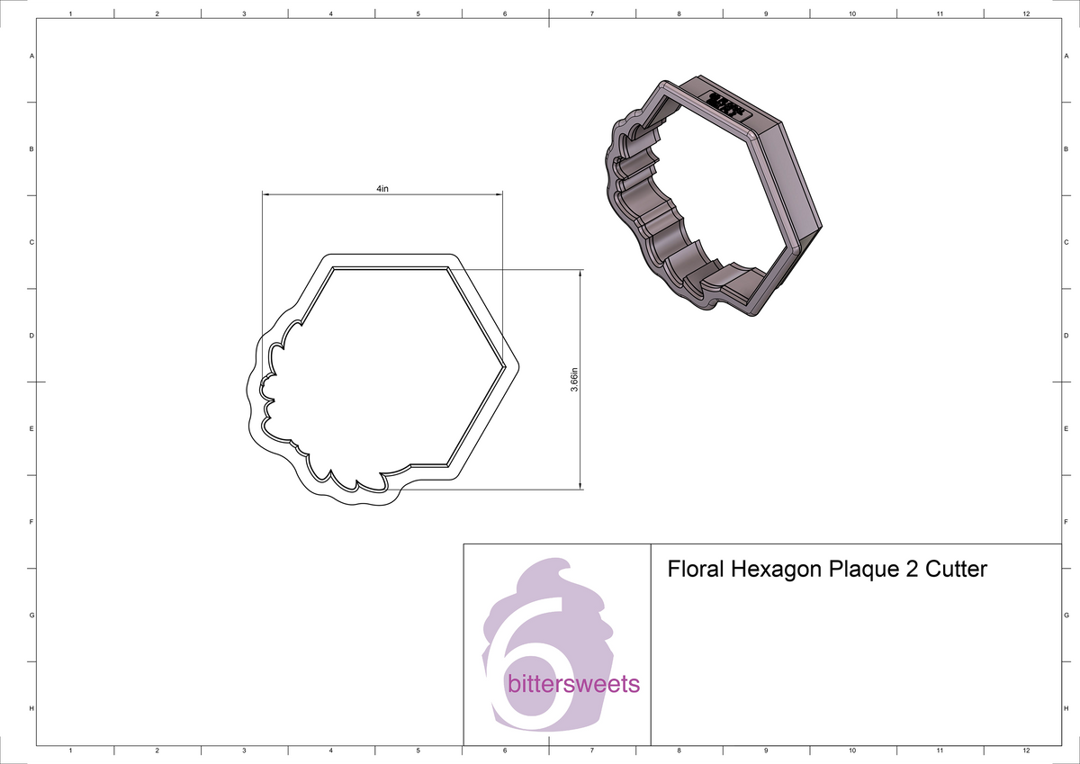 Floral Hexagon Plaque 2 Cookie Cutter