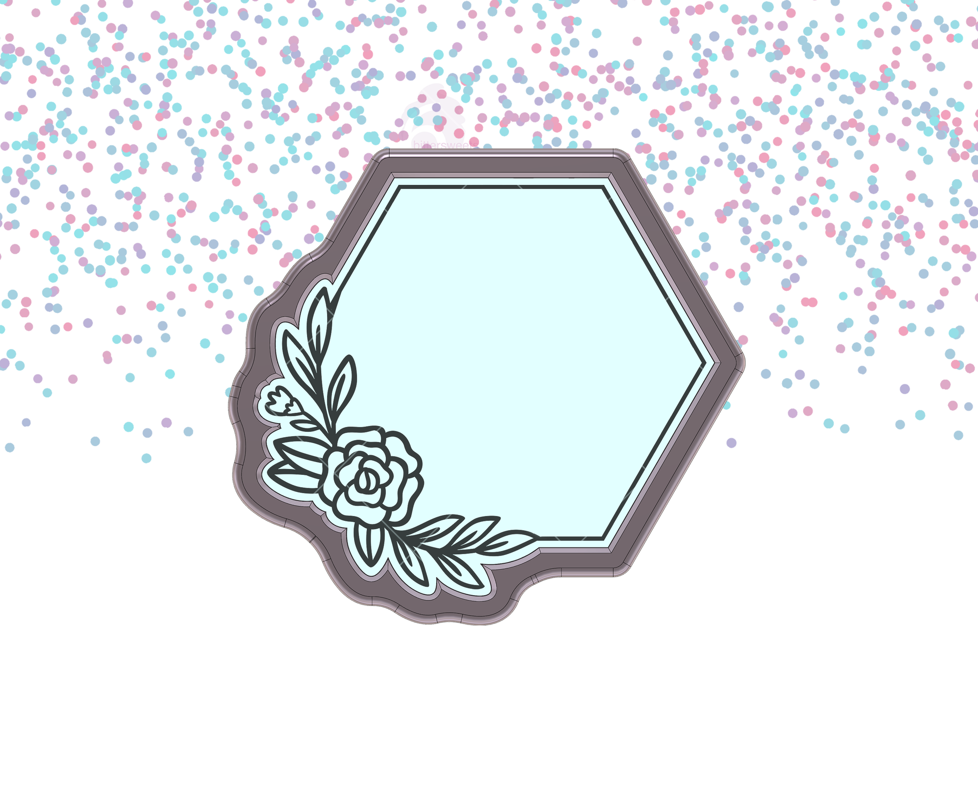 DIGITAL STL Download For Floral Hexagon Plaque 2 Cookie Cutter