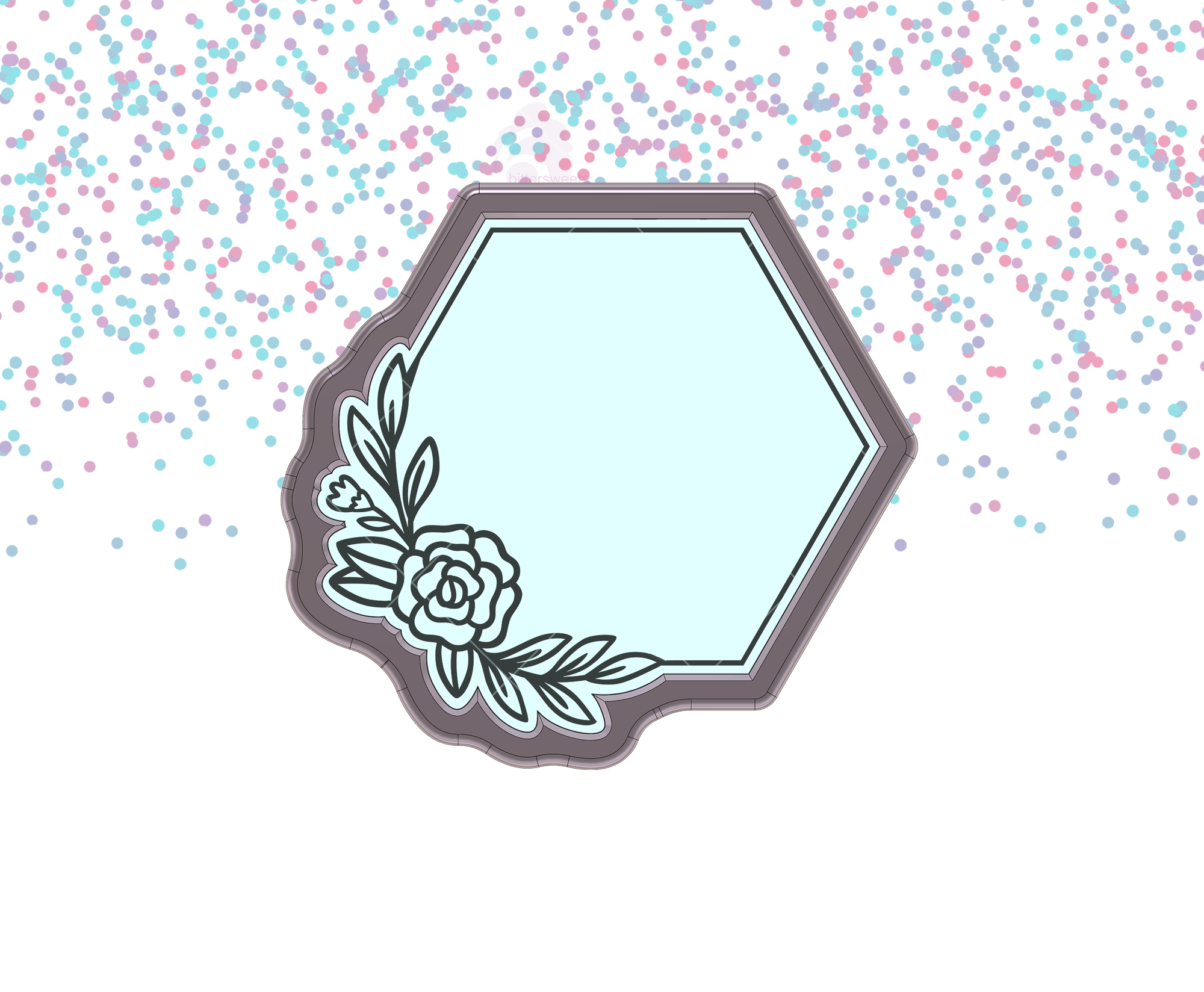 Floral Hexagon Plaque 2 Cookie Cutter