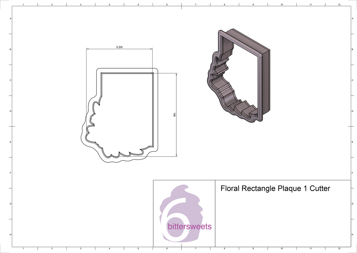 DIGITAL STL Download For Floral Rectangle Plaque 1 Cookie Cutter