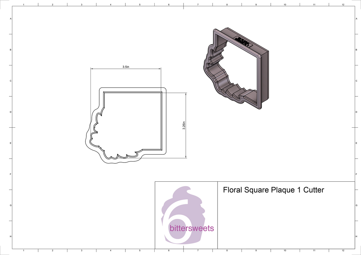 Floral Square Plaque 1 Cookie Cutter