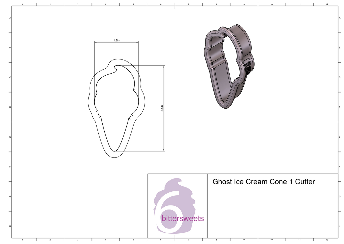DIGITAL STL Download For Ghost Ice Cream Cone 1 Cookie Cutter