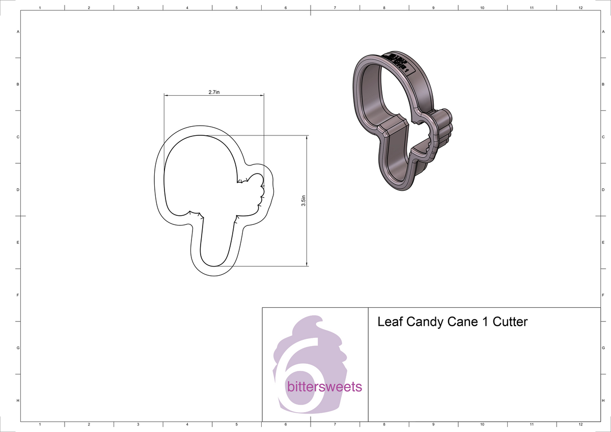 DIGITAL STL Download For Leaf Candy Cane 1 Cookie Cutter