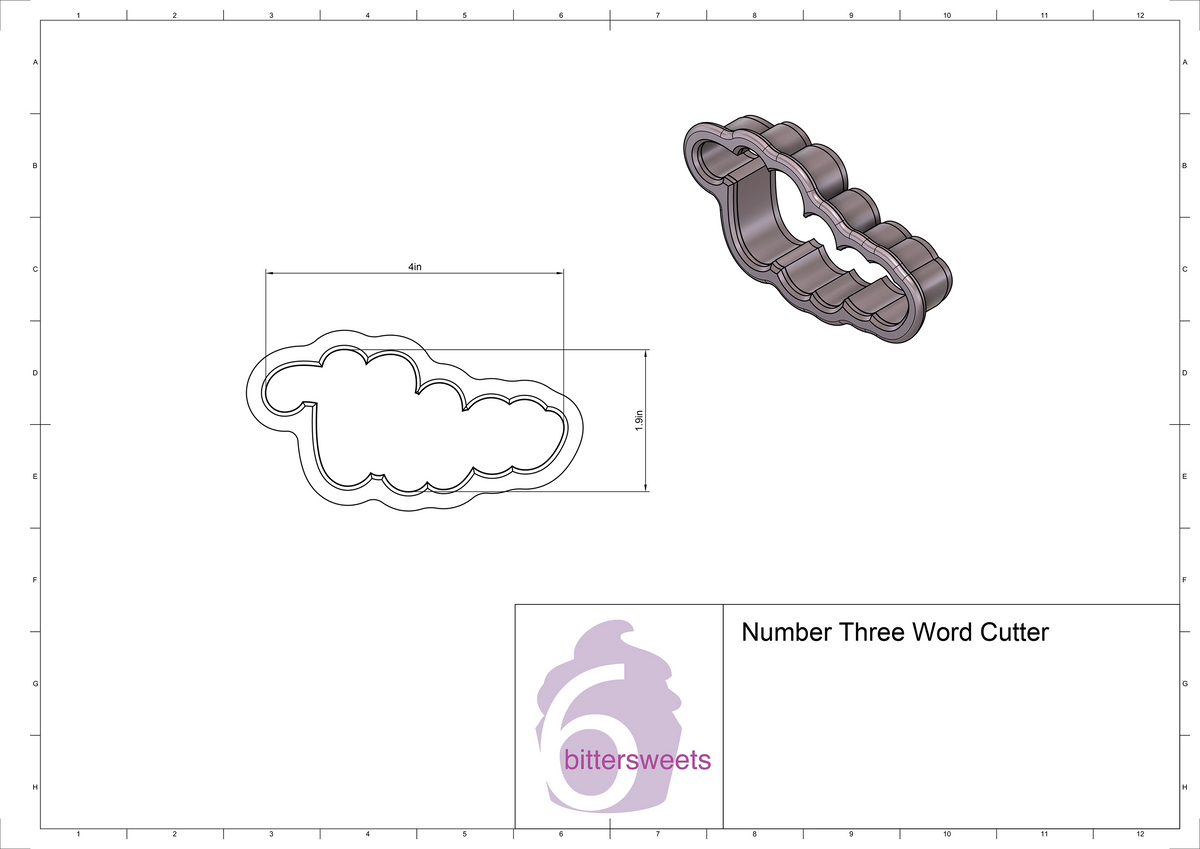 Number Three Word Lettered Cookie Cutter