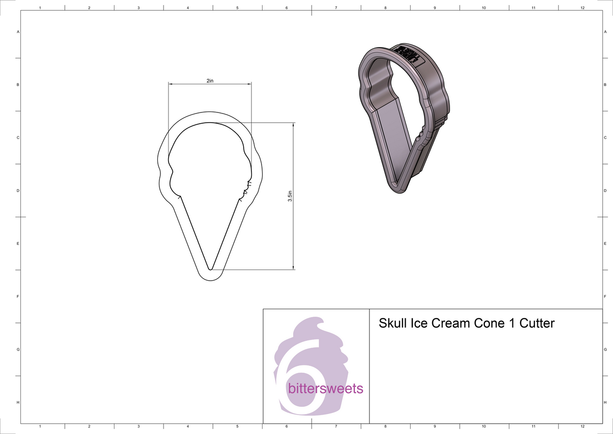 DIGITAL STL Download For Skull Ice Cream Cone 1 Cookie Cutter