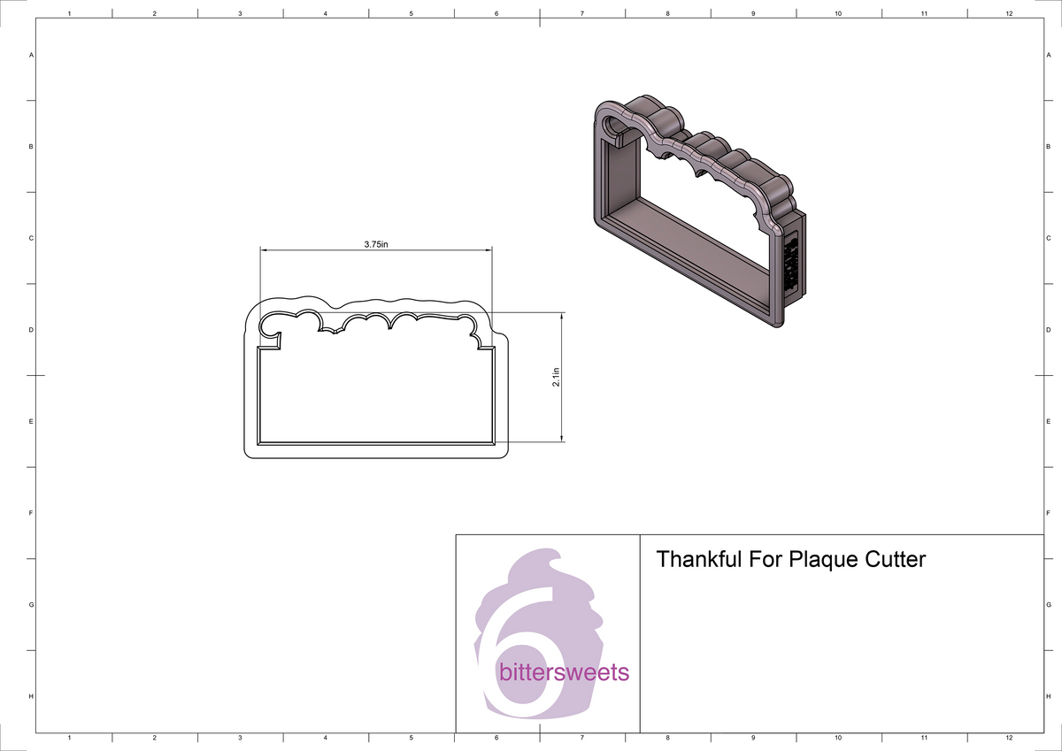 DIGITAL STL Download For Thankful For Lettered Plaque Cookie Cutter