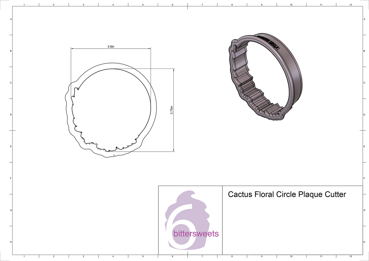 Cactus Floral Circle Plaque Cookie Cutter