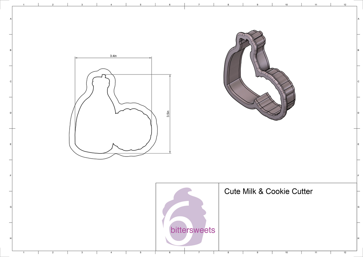 DIGITAL STL Download For Cute Milk &amp; Cookie Cookie Cutter