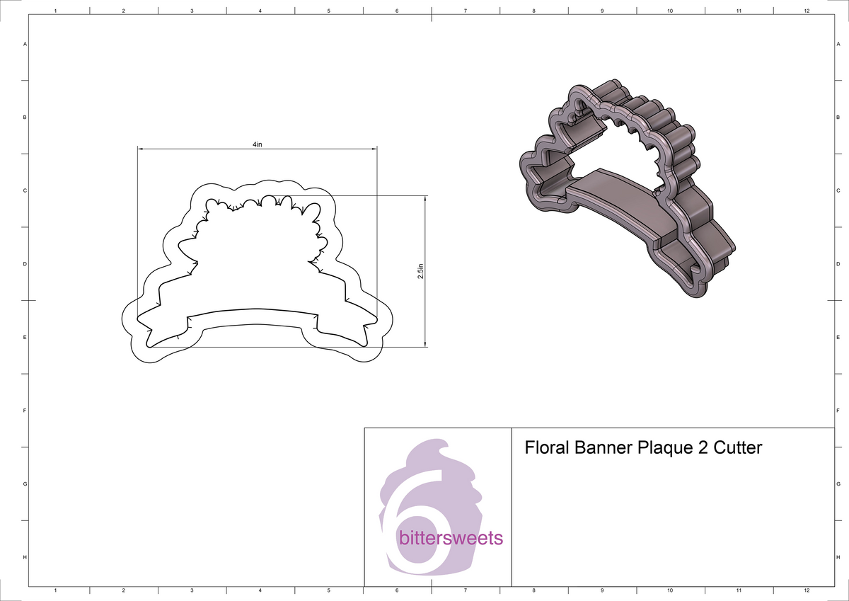DIGITAL STL Download For Floral Banner Plaque 2 Cookie Cutter