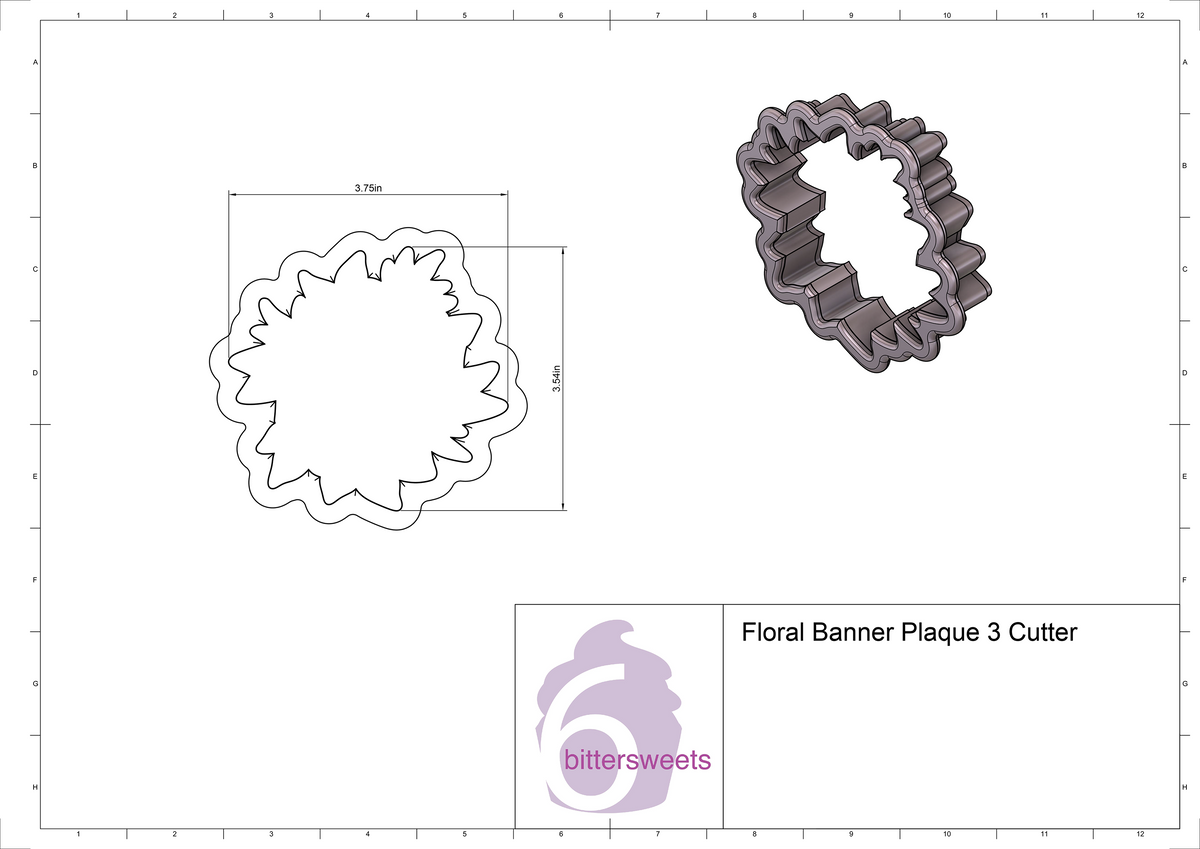 Floral Banner Plaque 3 Cookie Cutter