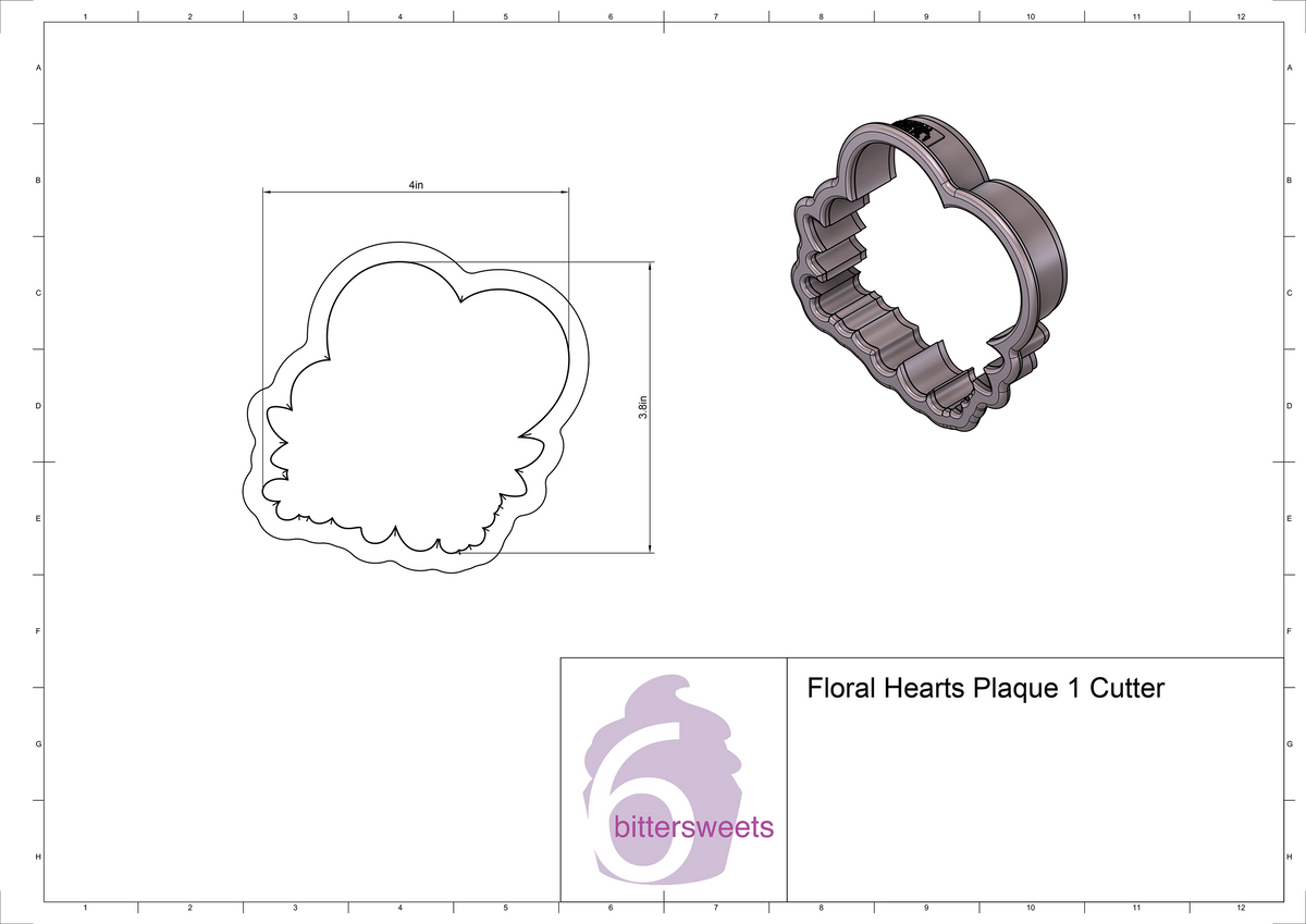 DIGITAL STL Download For Floral Hearts Plaque 1 Cookie Cutter