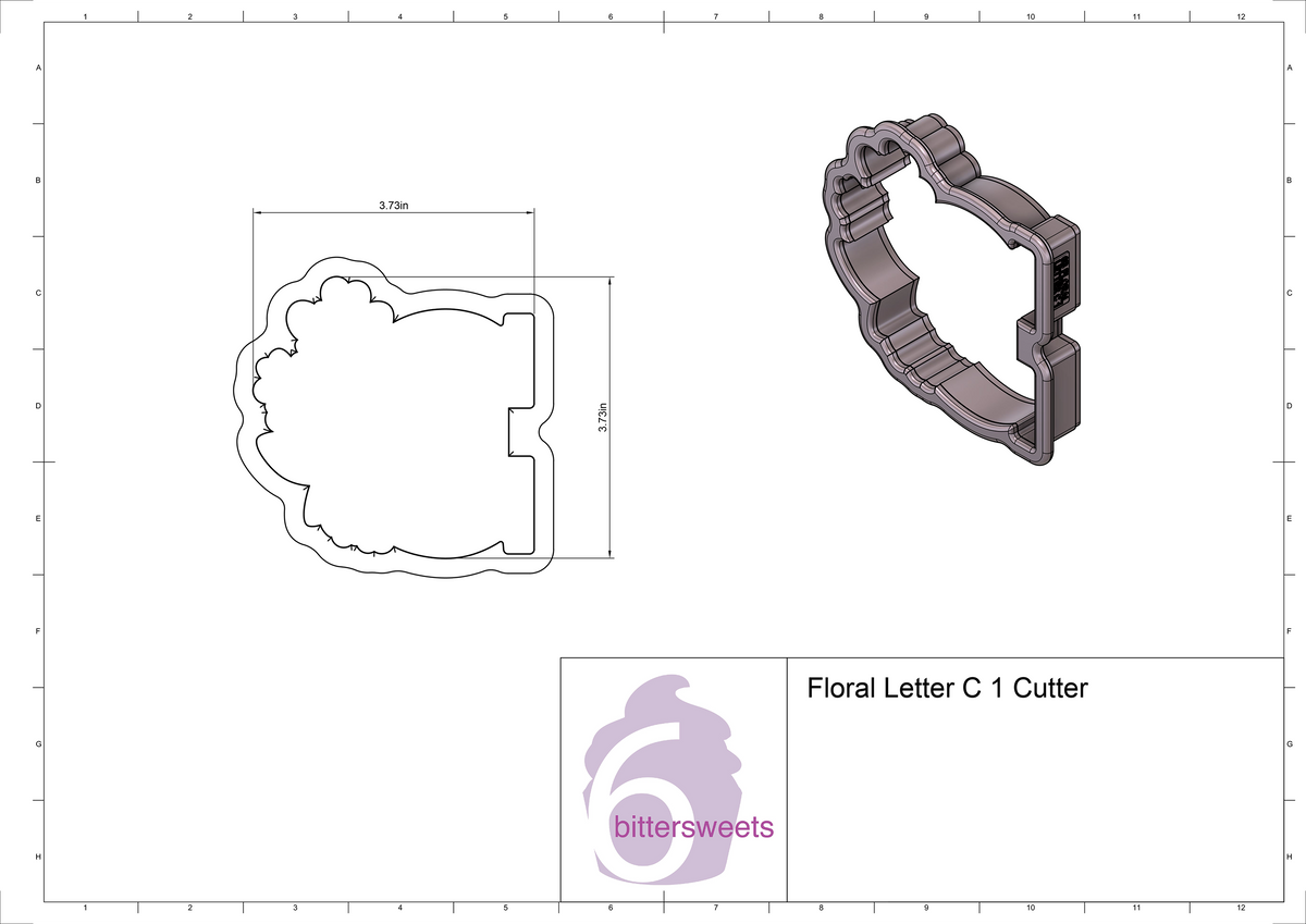 DIGITAL STL Download For Floral Letter C 1 Cookie Cutter