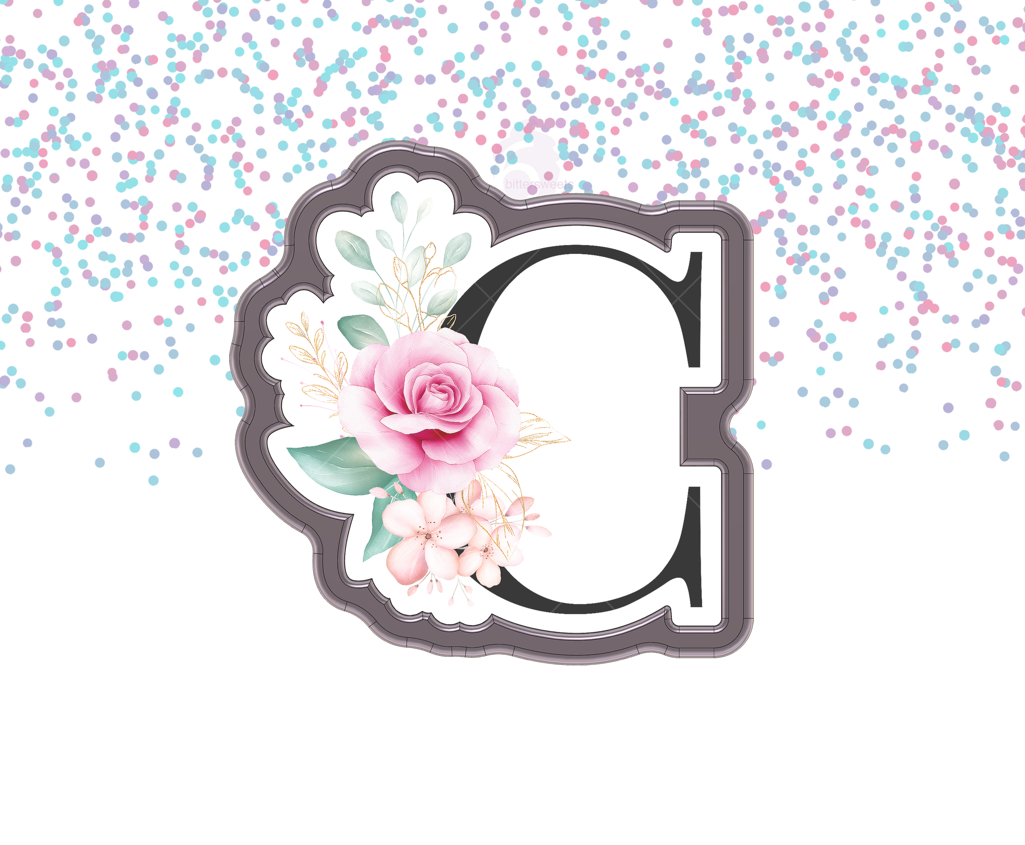 DIGITAL STL Download For Floral Letter C 1 Cookie Cutter