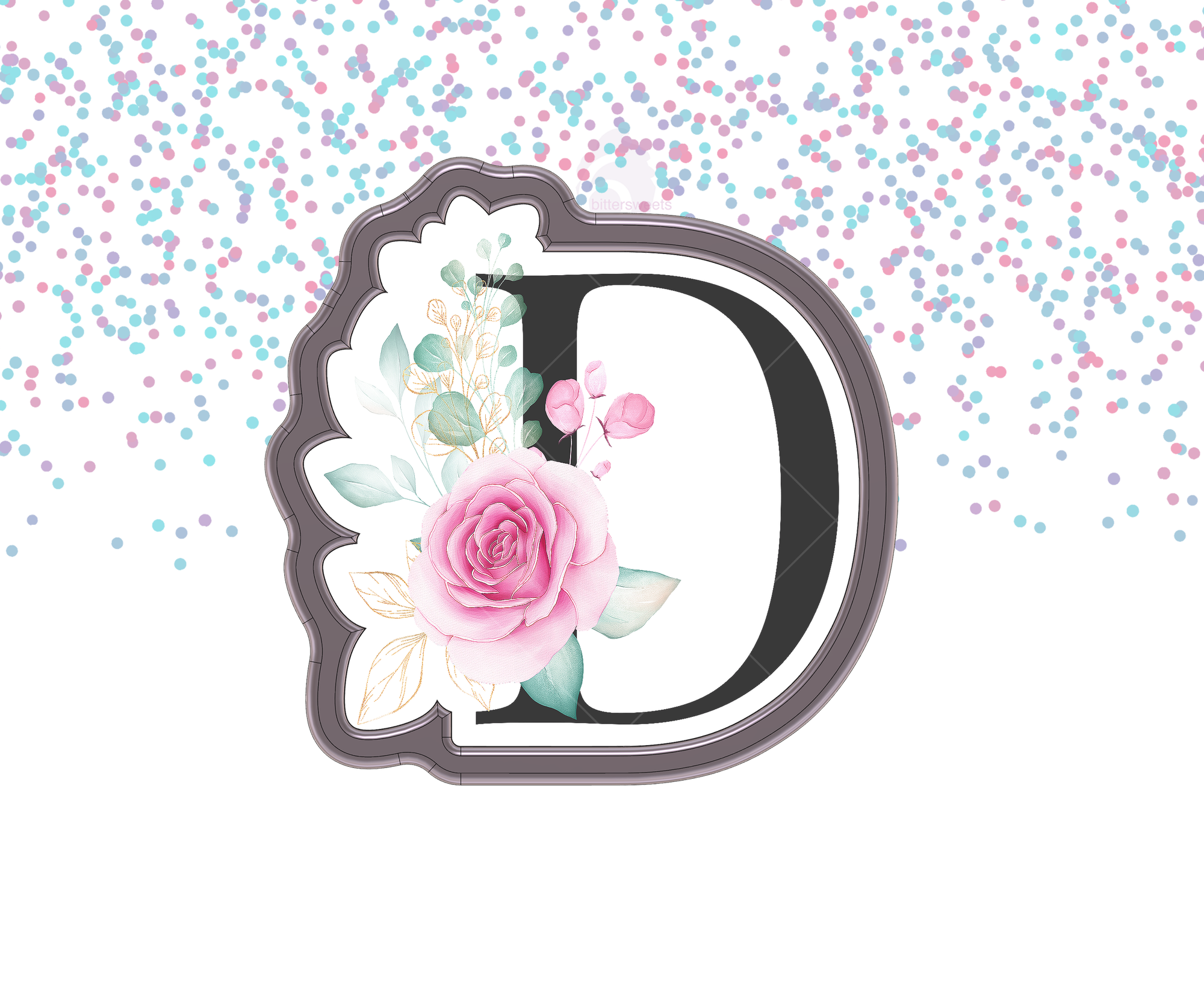 DIGITAL STL Download For Floral Letter D 1 Cookie Cutter