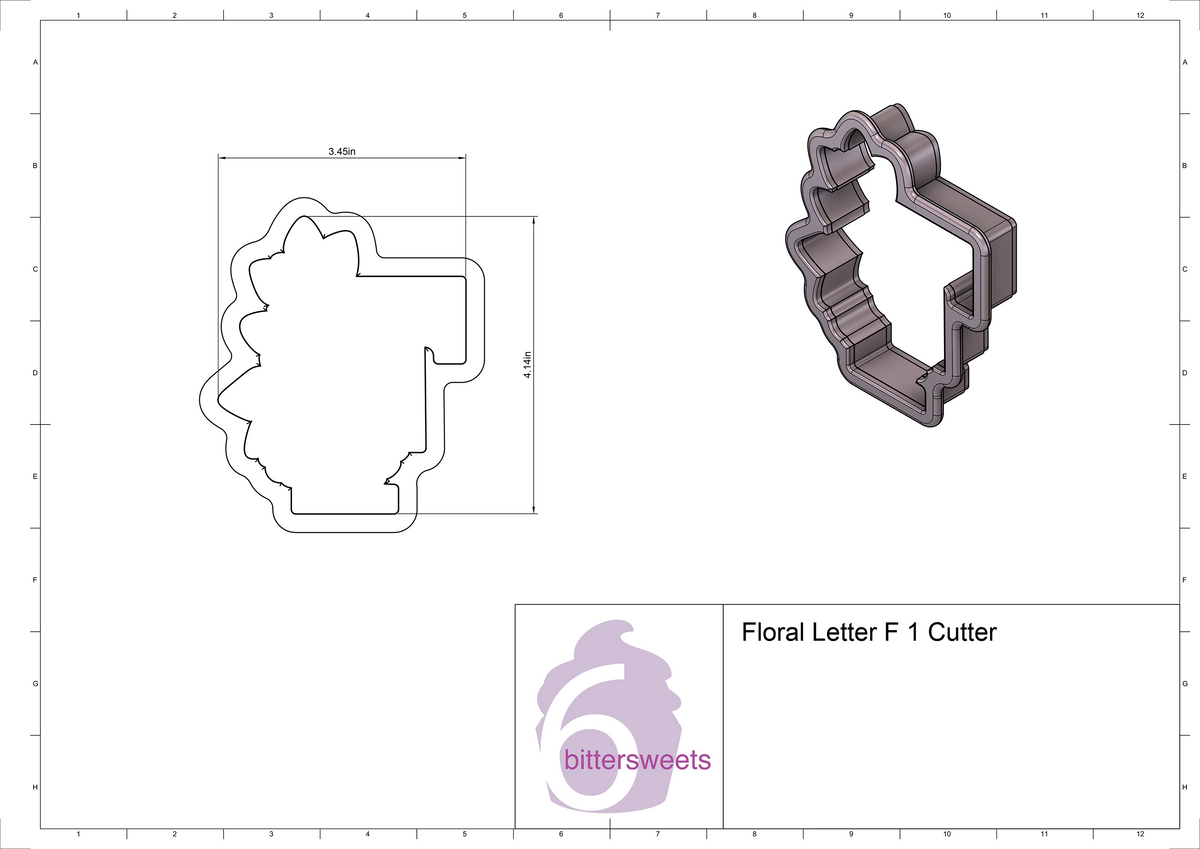DIGITAL STL Download For Floral Letter F 1 Cookie Cutter