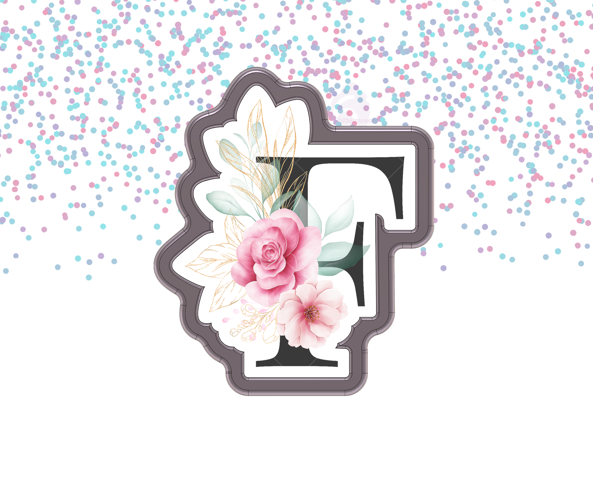 DIGITAL STL Download For Floral Letter F 1 Cookie Cutter