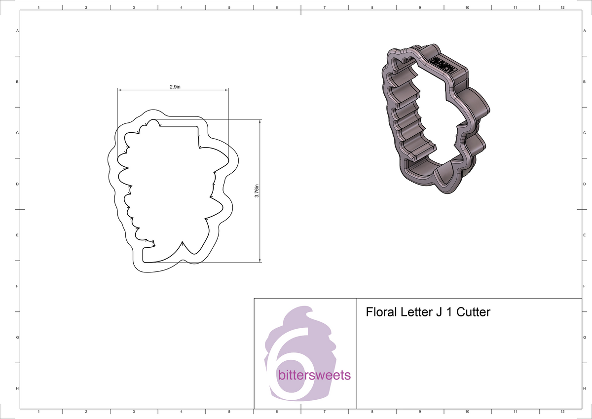 Floral Letter J 1 Cookie Cutter