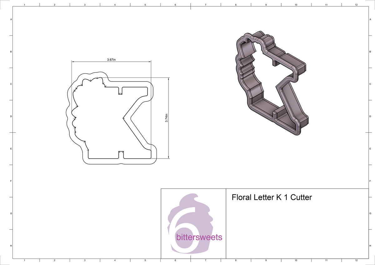 Floral Letter K 1 Cookie Cutter