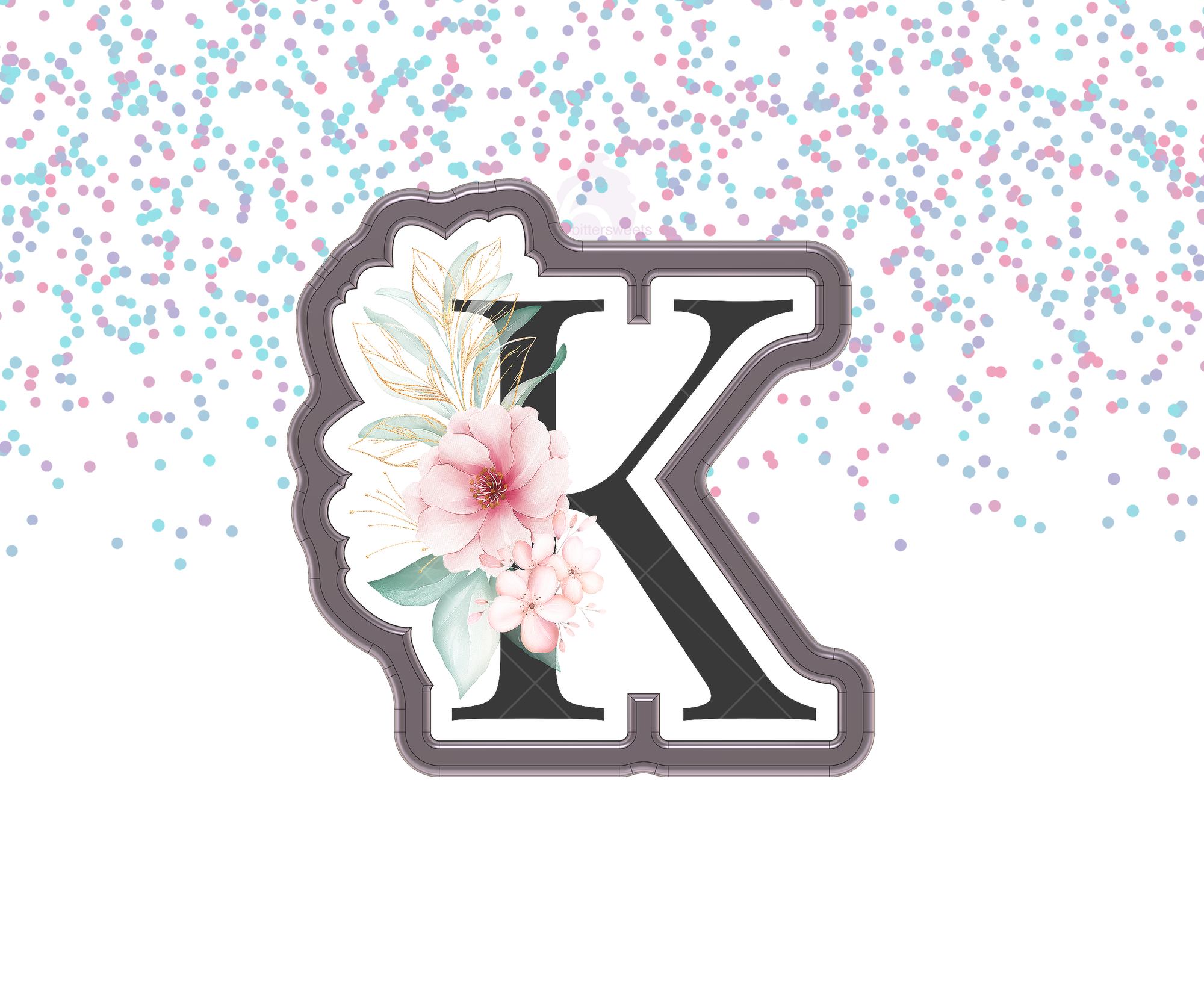 DIGITAL STL Download For Floral Letter K 1 Cookie Cutter