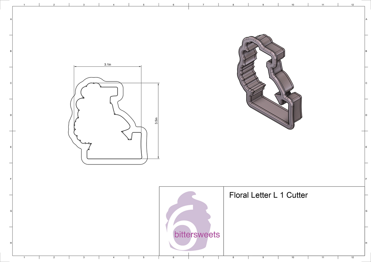 DIGITAL STL Download For Floral Letter L 1 Cookie Cutter