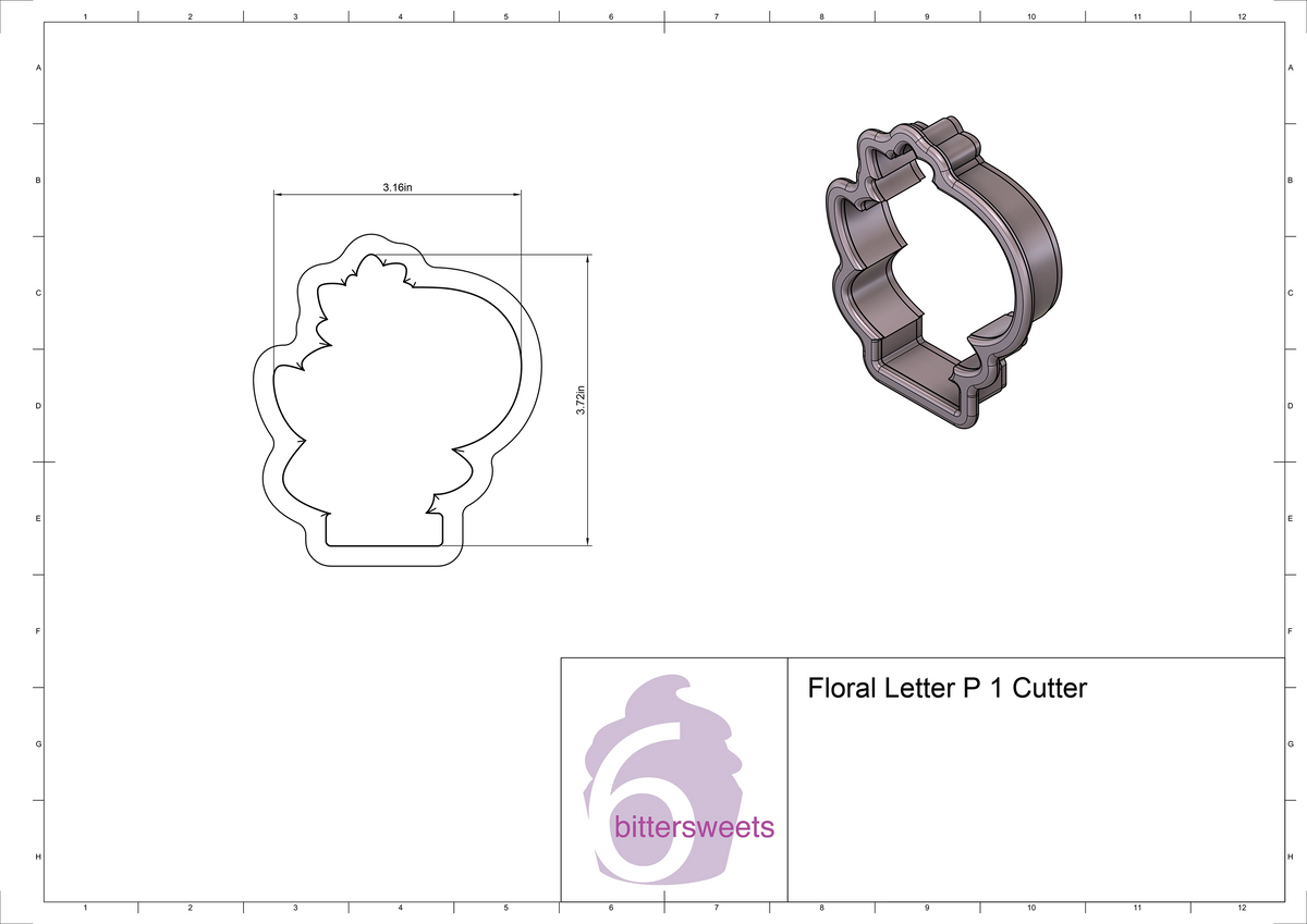 DIGITAL STL Download For Floral Letter P 1 Cookie Cutter
