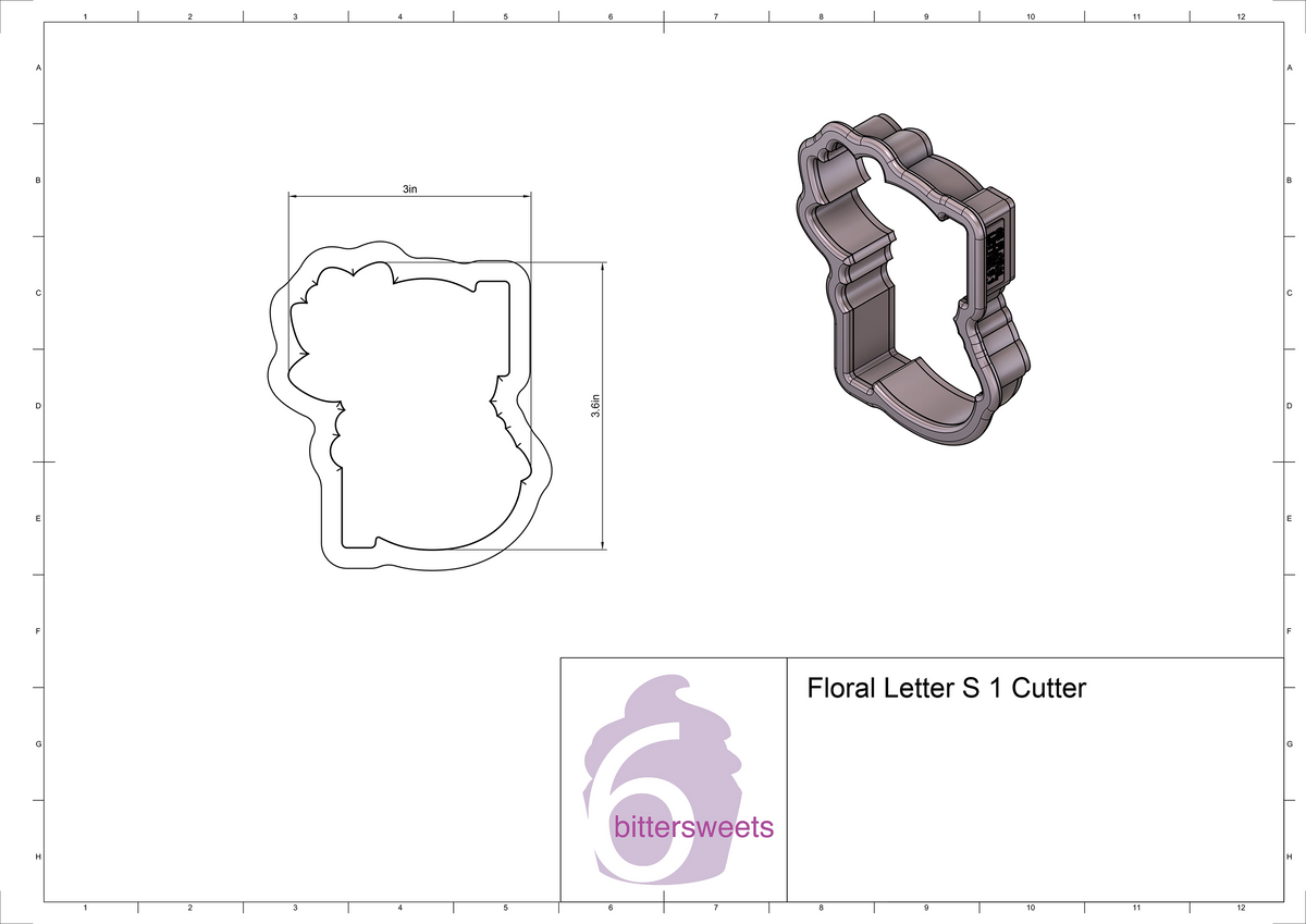 DIGITAL STL Download For Floral Letter S 1 Cookie Cutter