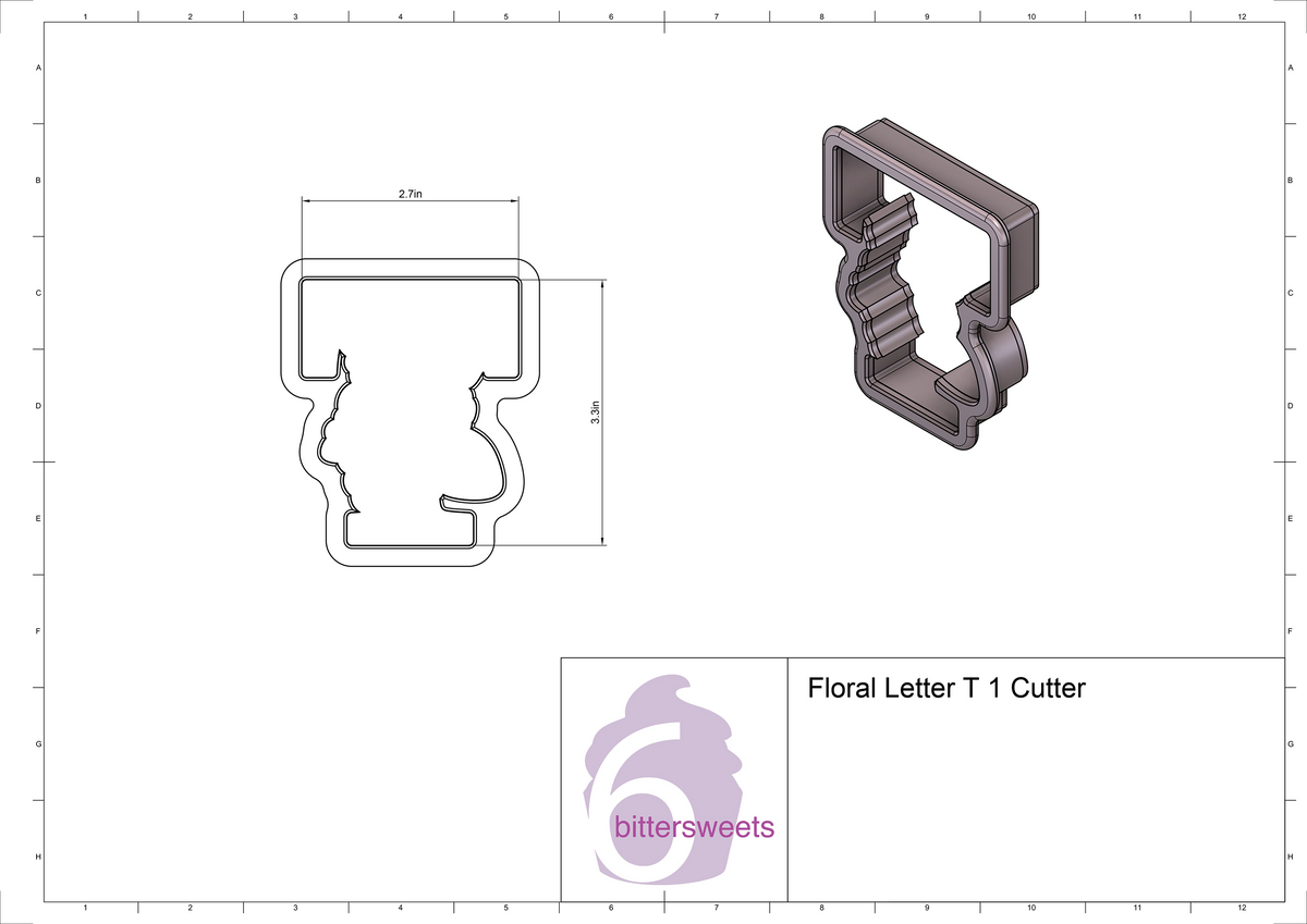Floral Letter T 1 Cookie Cutter