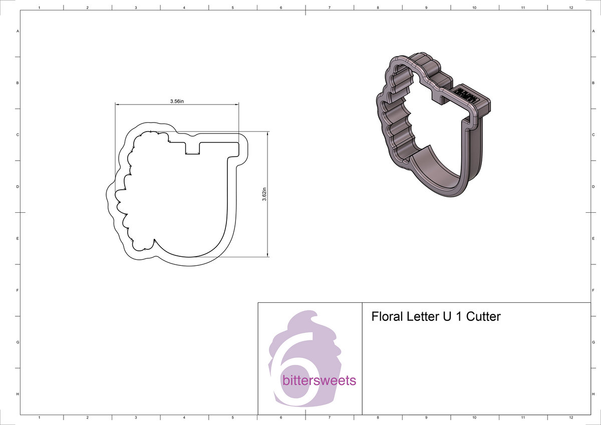 DIGITAL STL Download For Floral Letter U 1 Cookie Cutter