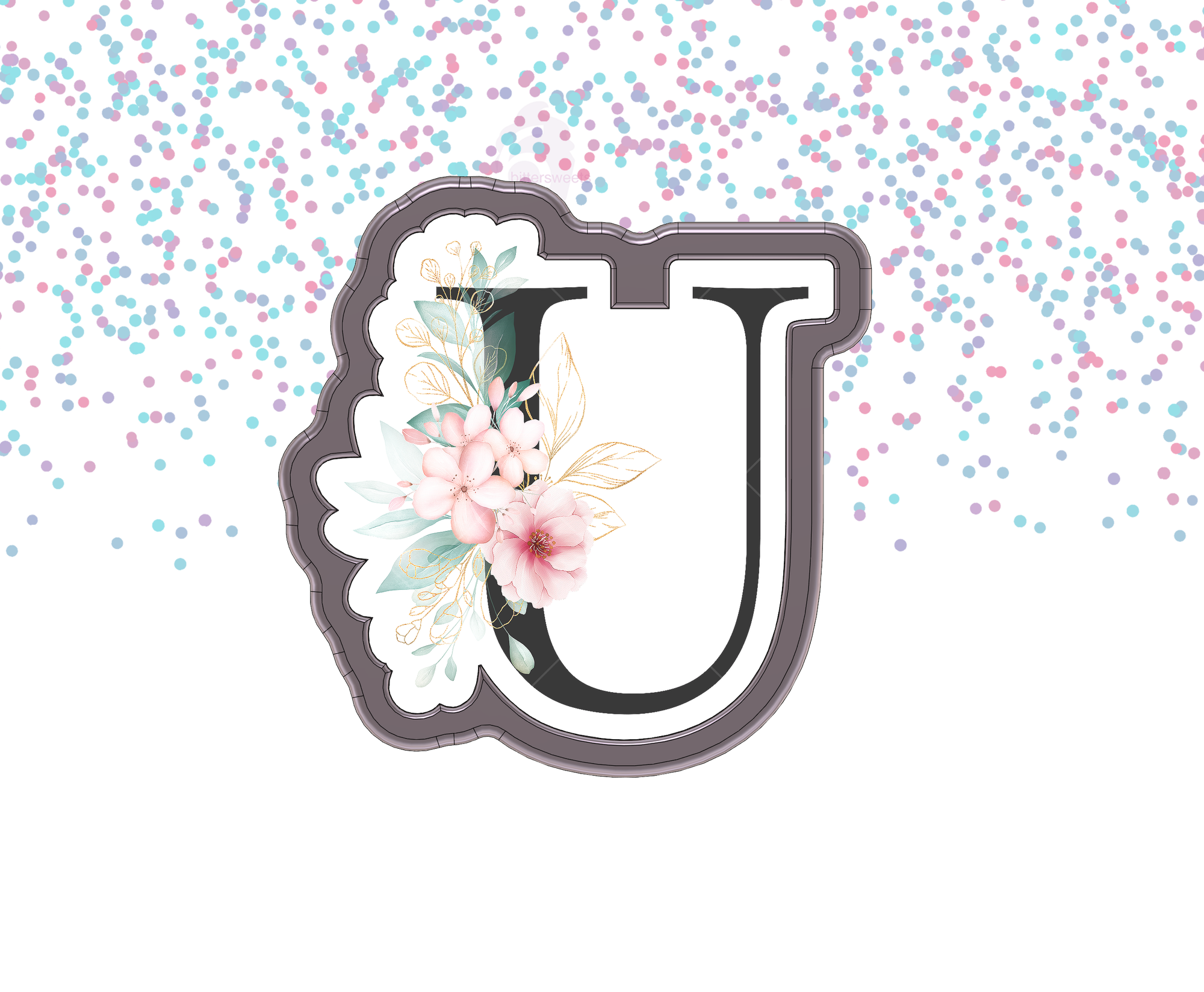 DIGITAL STL Download For Floral Letter U 1 Cookie Cutter