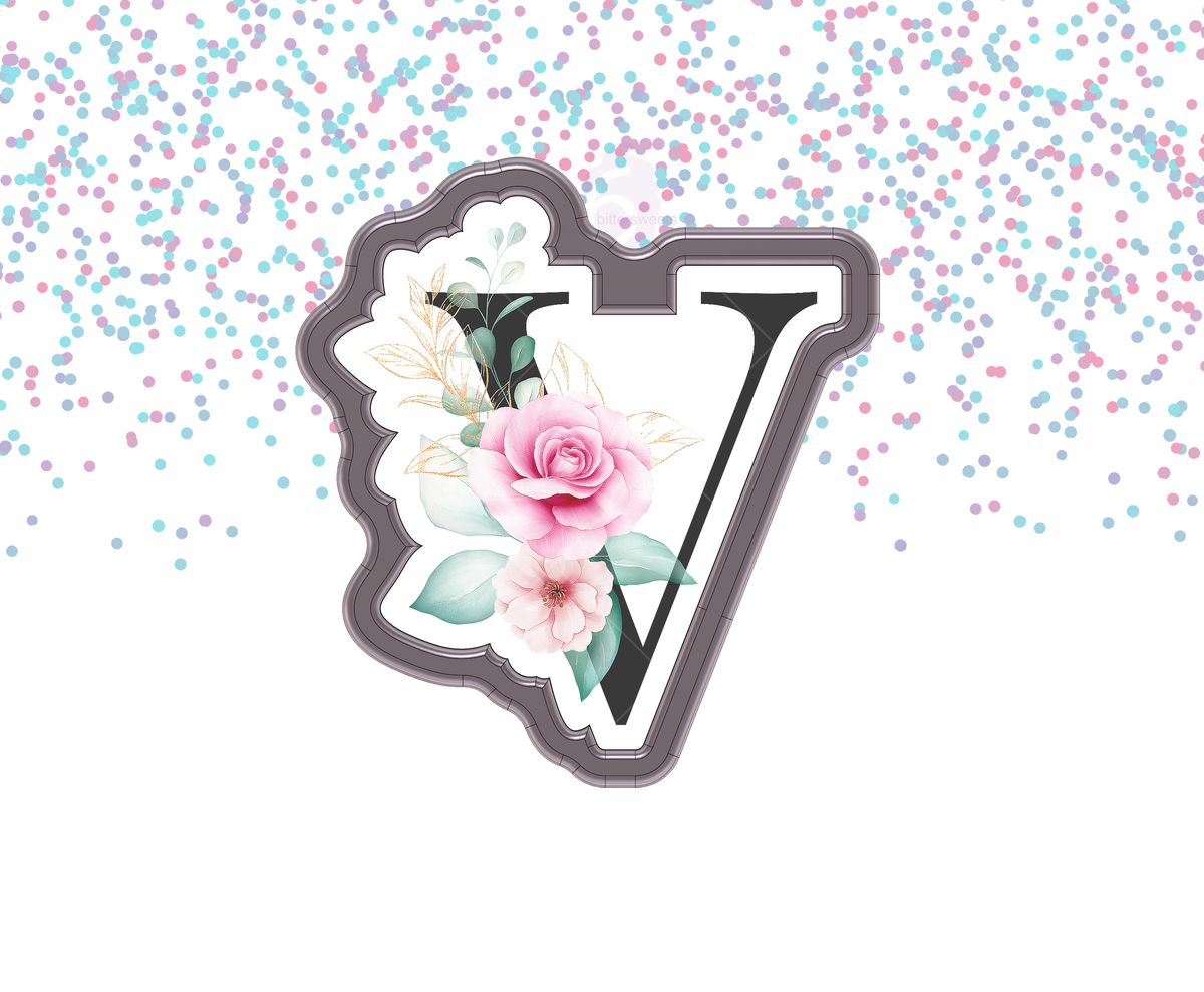 DIGITAL STL Download For Floral Letter V 1 Cookie Cutter