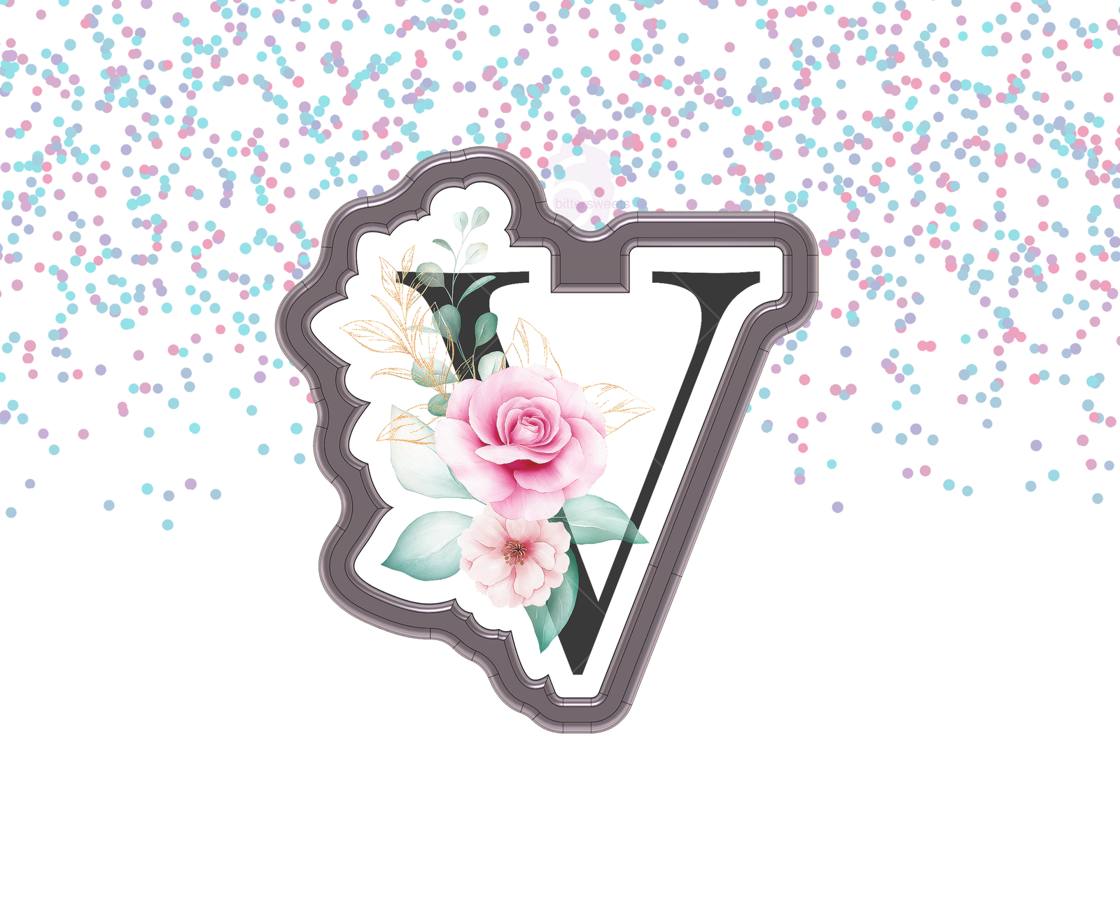 DIGITAL STL Download For Floral Letter V 1 Cookie Cutter