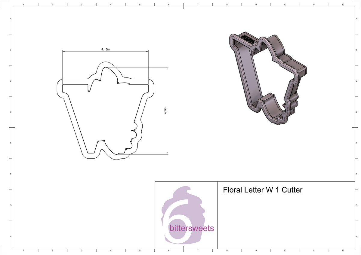 DIGITAL STL Download For Floral Letter W 1 Cookie Cutter