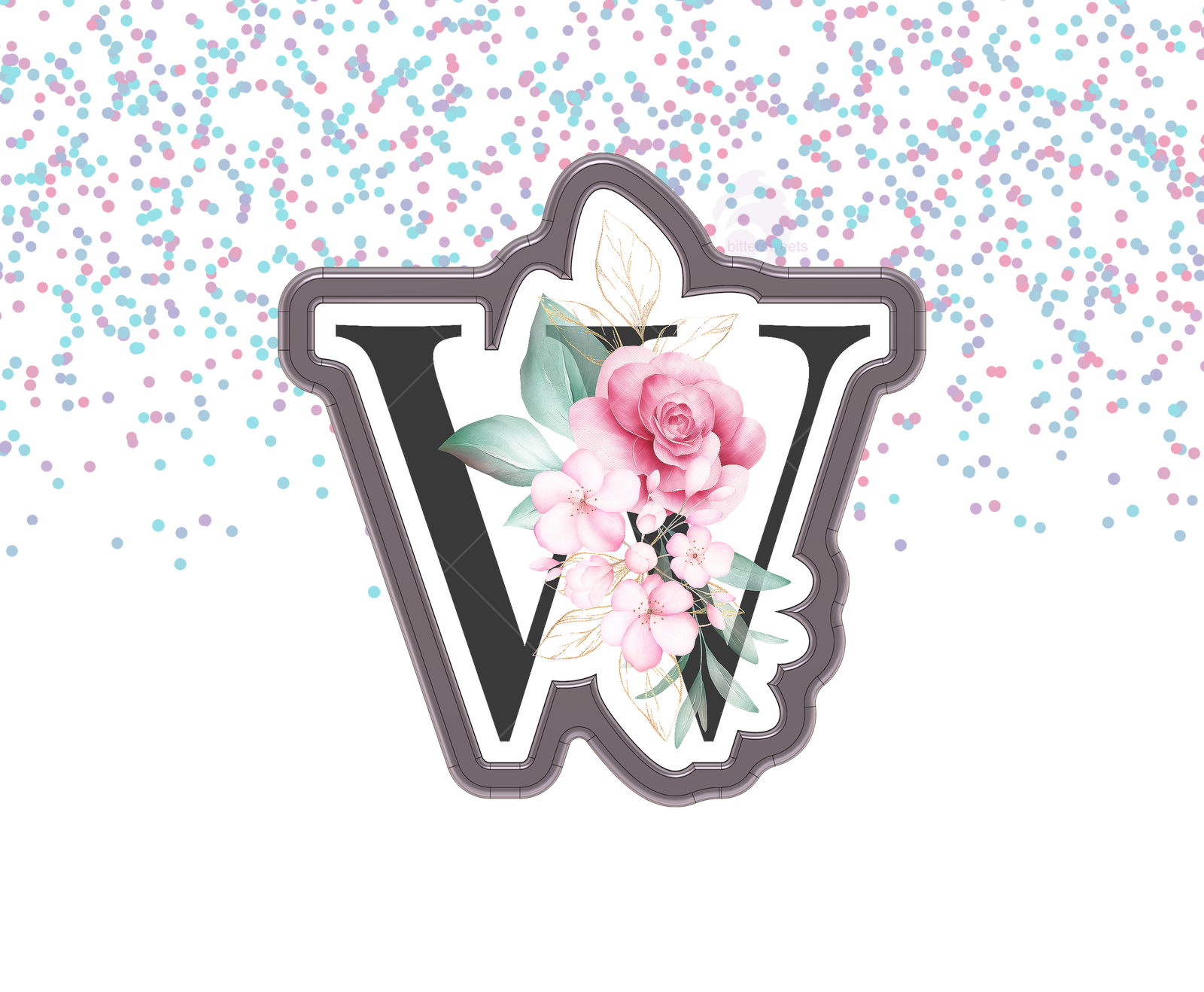 DIGITAL STL Download For Floral Letter W 1 Cookie Cutter