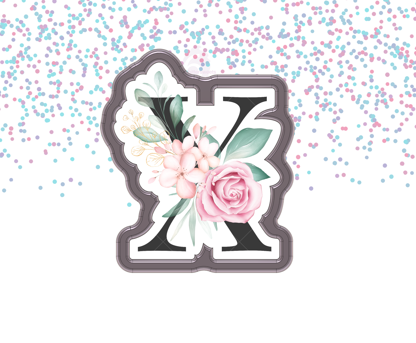 DIGITAL STL Download For Floral Letter X 1 Cookie Cutter