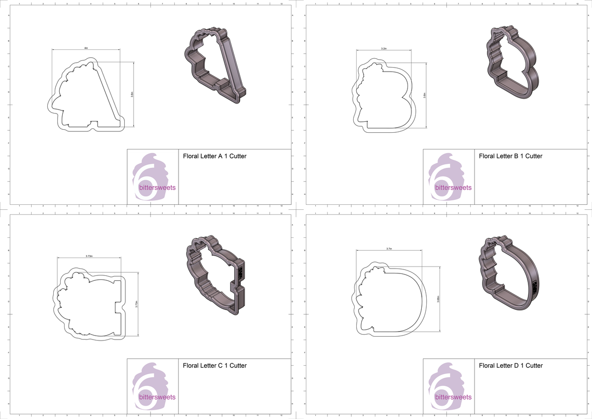 Floral Letters A - M 1 Cookie Cutters