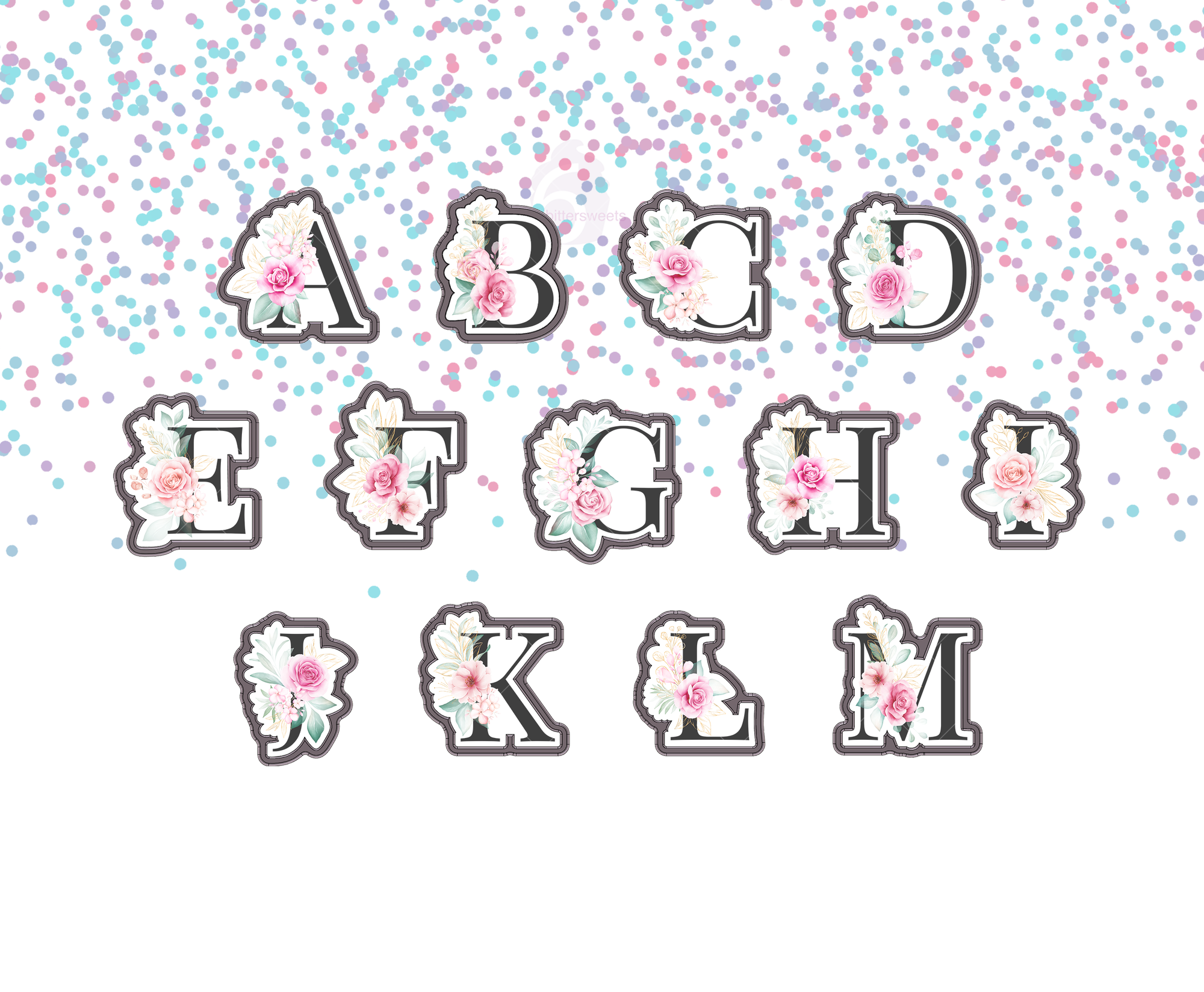 DIGITAL STL Download For Floral Letters A - M 1 Cookie Cutters