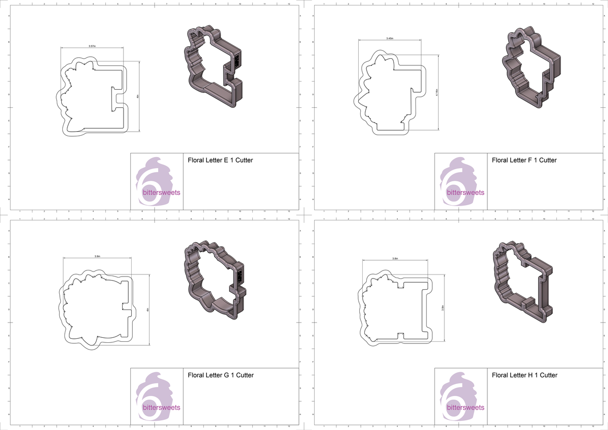 Floral Letters A - M 1 Cookie Cutters