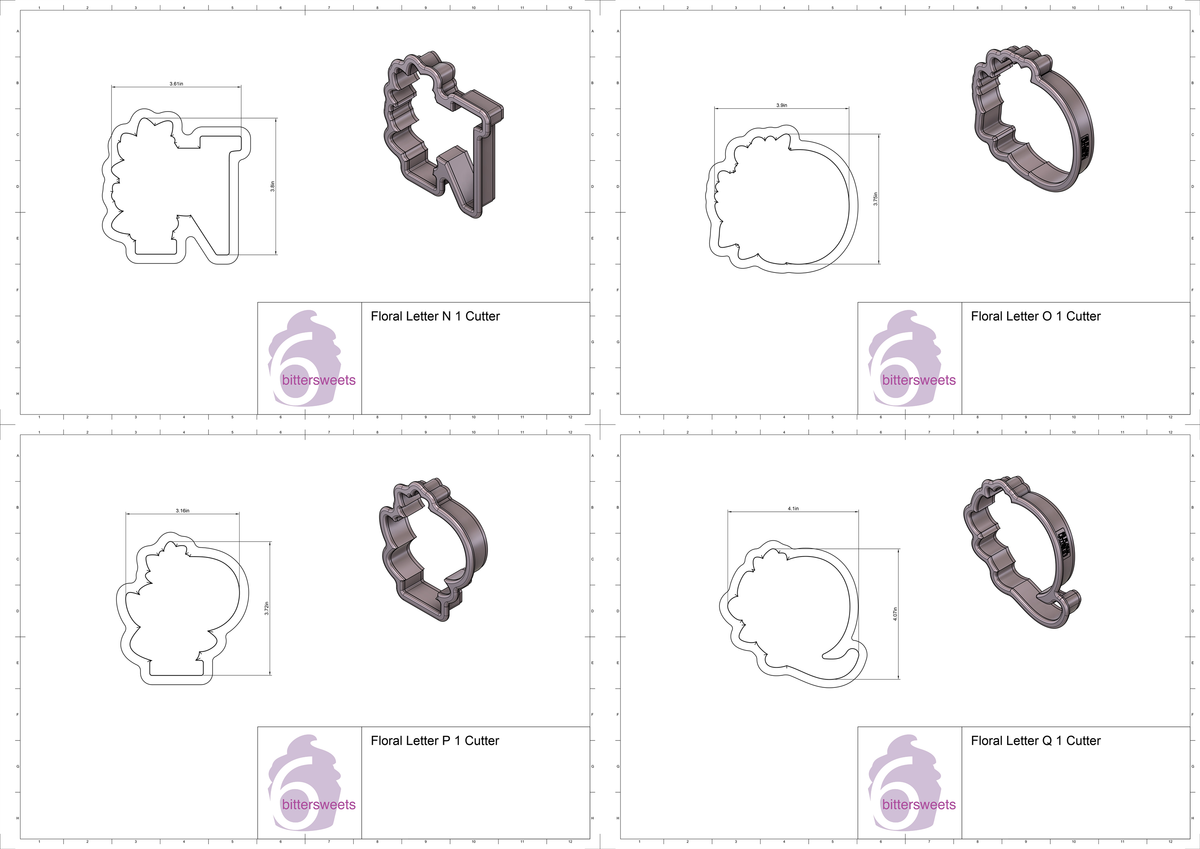 DIGITAL STL Download For Floral Letters N - Z 1 Cookie Cutters
