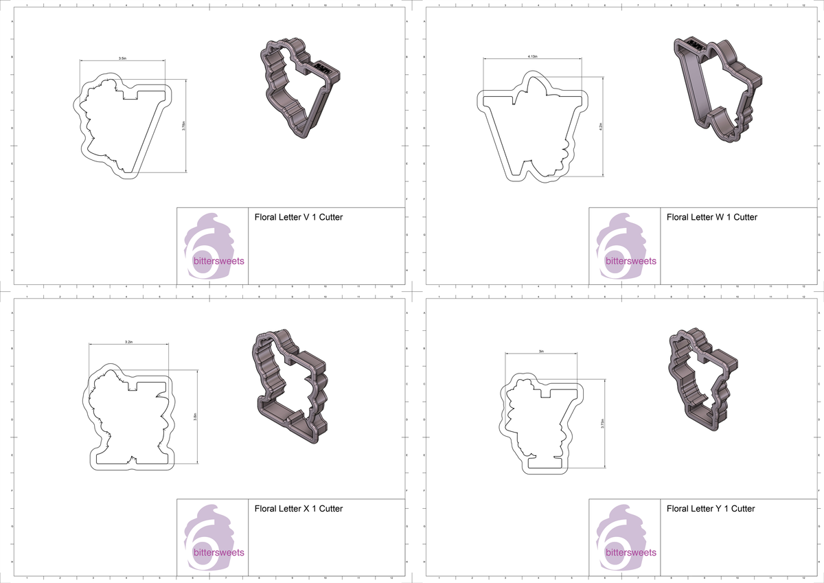 DIGITAL STL Download For Floral Letters N - Z 1 Cookie Cutters