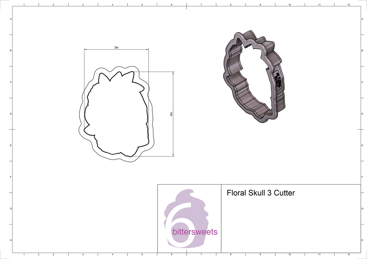 DIGITAL STL Download For Floral Skull 3 Cookie Cutter