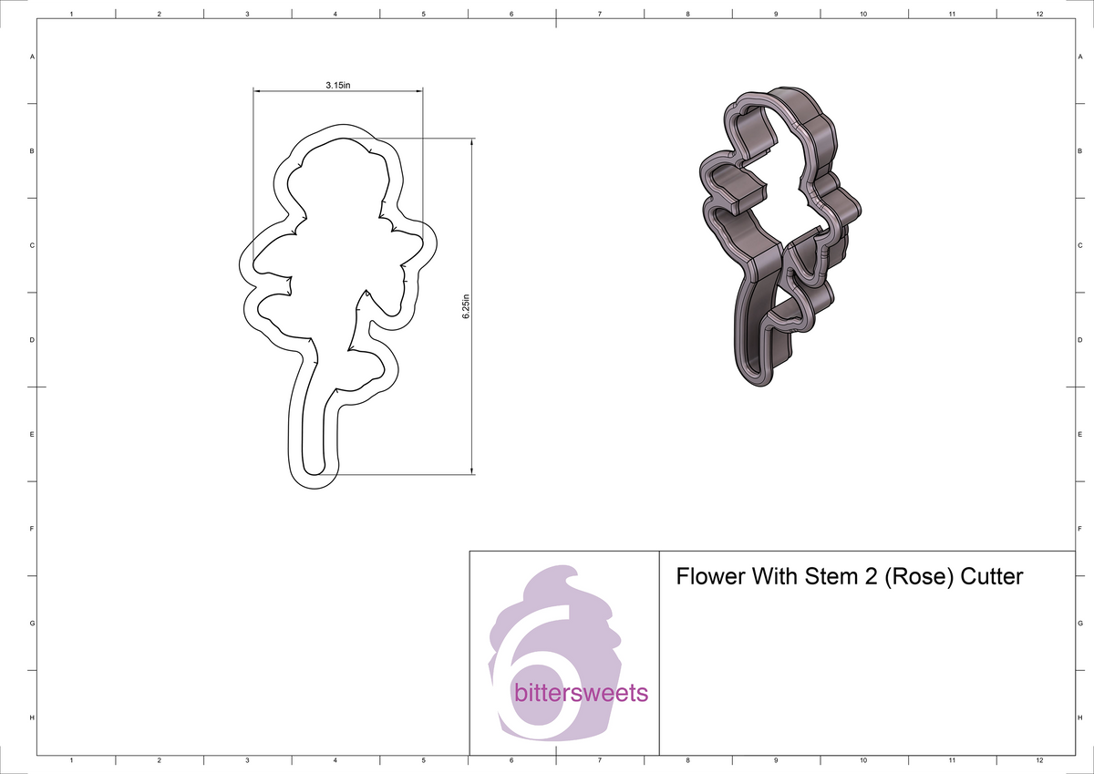 DIGITAL STL Download For Rose With Stem Cookie Cutter